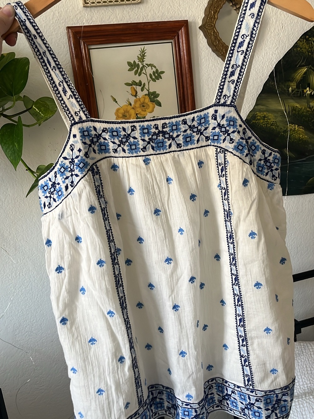 Joie Magali Embroidered Cotton Gauze Lined Tank Top Small - Boho Vacation